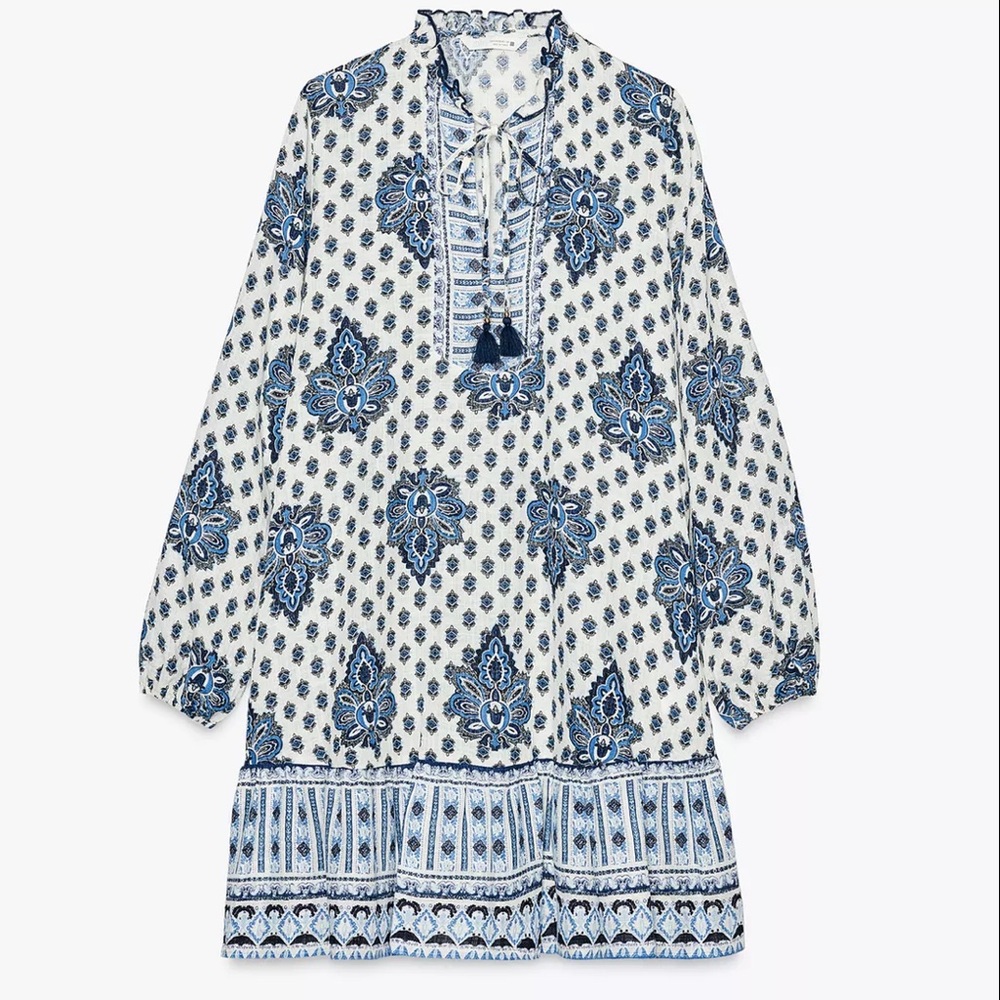 Zara Blue and White Floral Mini Dress